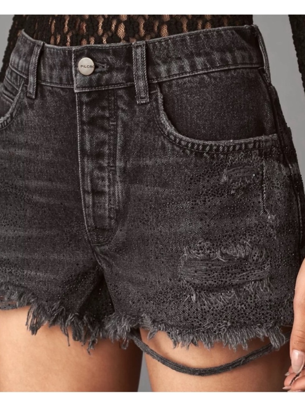 Pilcro 26 Shorts Anthropologie The Devon Rhinestone Distressed Denim black NWT